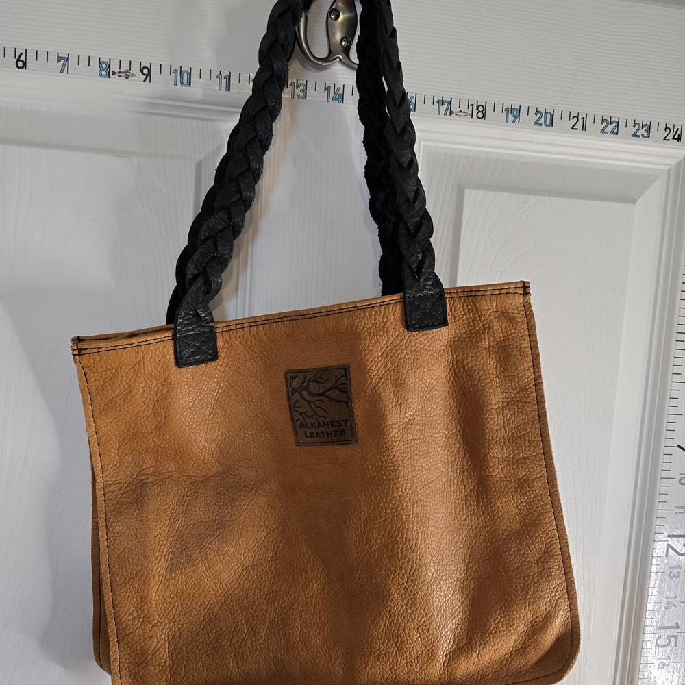 Alkahest Leather Tote with Braided Black Handles